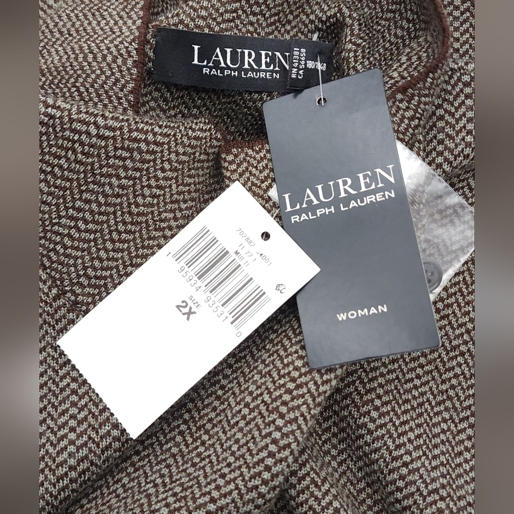 Lauren Ralph Lauren Faux Leather Patch Sweater Dress Wool Herringbone Size 2X - Picture 6 of 10